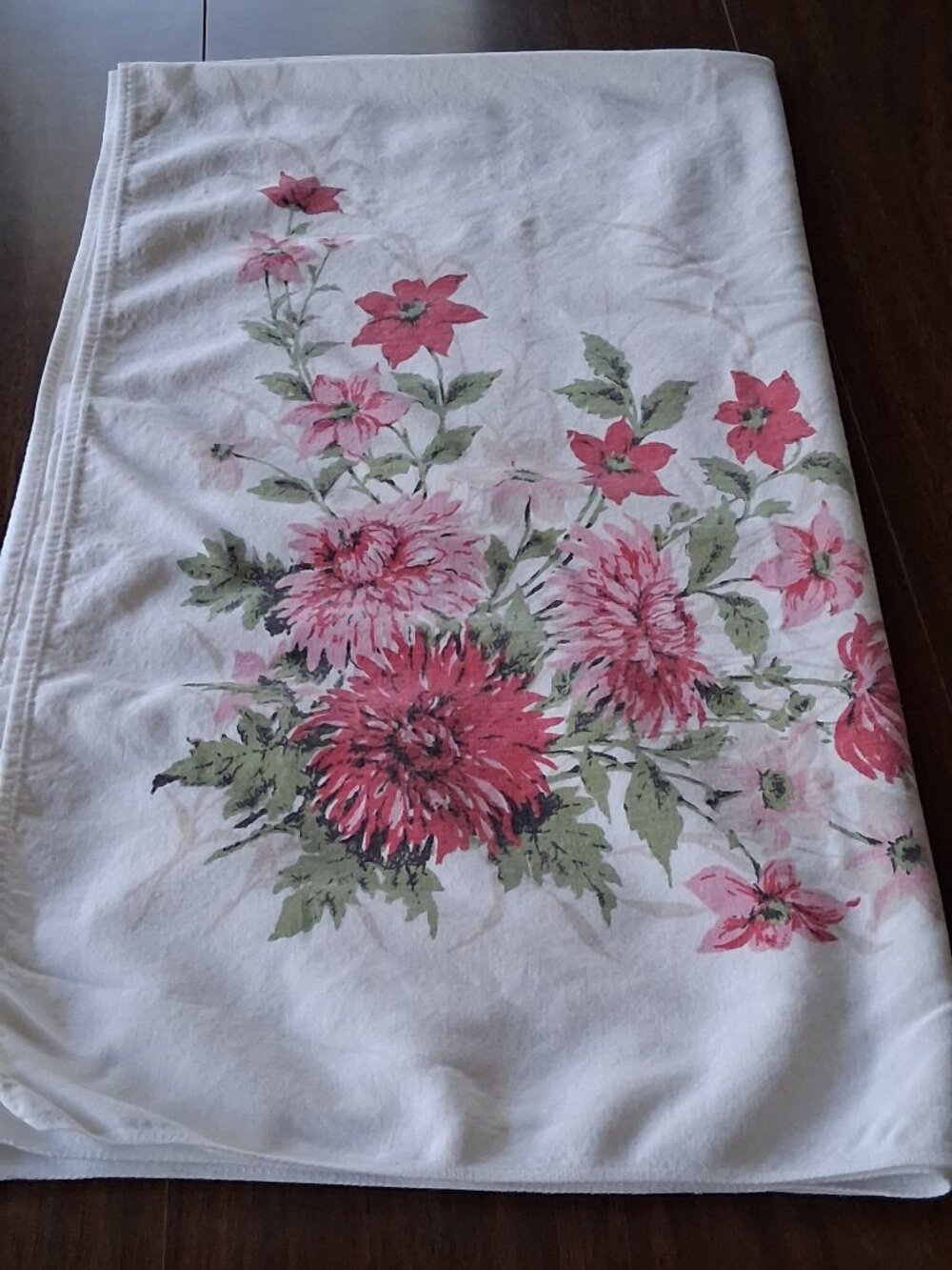 Vintage 1940s–50s Aster Floral Cotton Tablecloth 56x52 🌼 Cottagecore Farmhouse